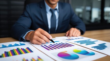 Business performance dashboard analyzing marketing statistics and client engagement data for strategic advertising reports in a modern office environment