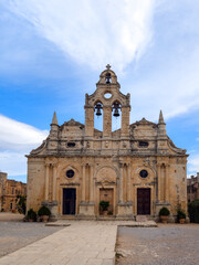 The church in the center of the Arkadi Monastery on the island of Crete (Greece)