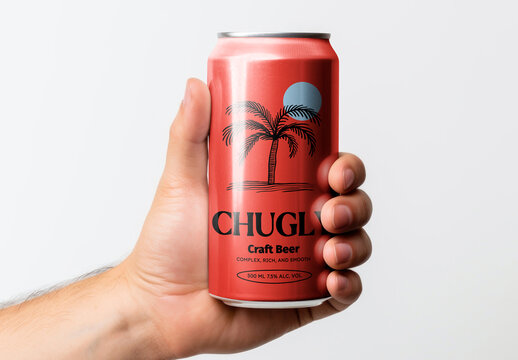 Hand Holding Tropical Beer Can Mockup Psd