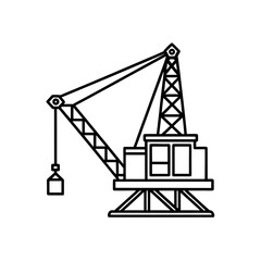 Outlined construction crane art on transparent background