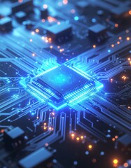 glowing ai chip centered in futuristic tech backdrop