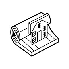 House on a rolled up carpet on transparent background