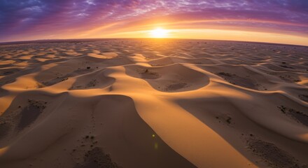 Aerial View of Desert Sand Dunes at Sunset