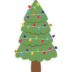 Green Christmas Tree Decorated With Colorful Lights On A Transparent Background For Festive Winter Holidays Celebration