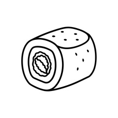 Hand drawn sushi roll outline on transparent background