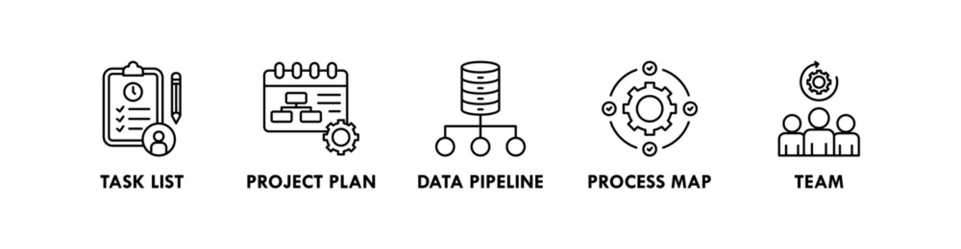 Workflow banner web icon illustration concept with icon of task list, project plan, data pipeline, process map, and team