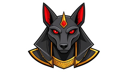 Stylized illustration of an Anubis head with red eyes