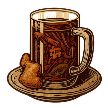 Vintage Vector Illustration of Wedang Uwuh &ndash; Traditional Javanese Herbal Tea from Yogyakarta