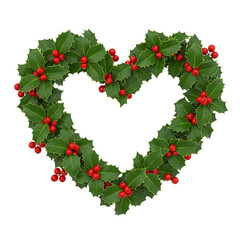Heart-shaped holly wreath for Christmas and holiday celebrations