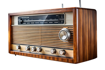 vintage wooden radio isolated on white background