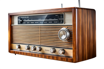 vintage wooden radio isolated on white background
