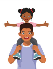 Little African girl sitting on her father shoulders as for father's day concept
