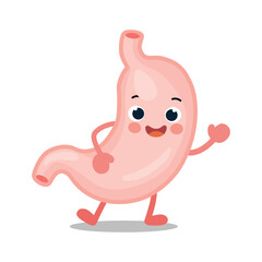 Cute happy stomach character waving hand