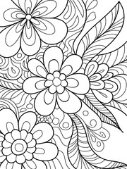Intricate Black and White Floral Design with Swirls