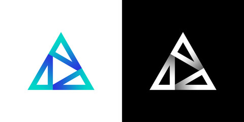 triangle logo. Triangle logo with strict strong corners vector isolated on white background, blue prism pyramid geometric 3d gradient glossy abstract triangle logotype