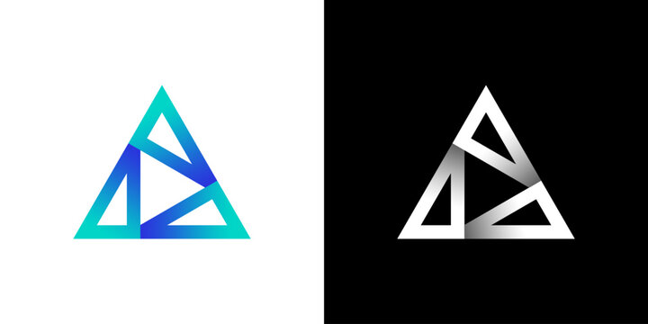triangle logo. Triangle logo with strict strong corners vector isolated on white background, blue prism pyramid geometric 3d gradient glossy abstract triangle logotype