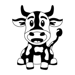 Funny Cow Cartoon, Hilarious Sitting Animal Illustration solid style