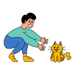A Guy Hugging His Cat, Heartwarming Illustration filled style