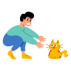 A Guy Hugging His Cat, Heartwarming Illustration flat style