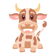 Funny Cow Cartoon, Hilarious Sitting Animal Illustration flat style