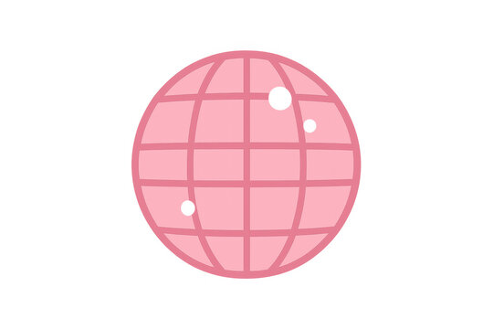 Pink globe icon featuring a grid pattern and small circular holes, presented on a transparent background
