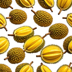 Spiky fruit on a black background. One is open showing the flesh