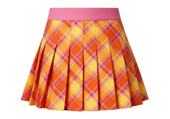 Orange and yellow plaid pleated skirt isolated on transparent background