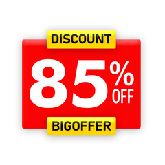 85% Off Discount Label PNG | Red Big Offer Sale Banner | Special Promotion Price Tag on Transparent Background 85% off, discount label, big offer png, sale banner, red discount tag, promotion label