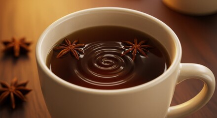 Warm Spiced Tea in Beige Mug on Wooden Table