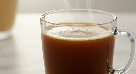 Steaming Hot Brown Coffee in Clear Glass Mug