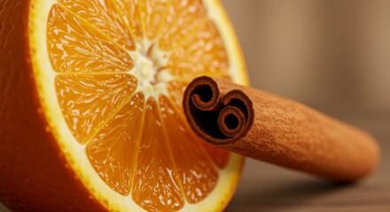 Close-up of Orange Slice and Cinnamon Stick
