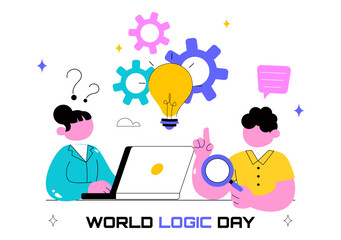 World Logic Day Vector Illustration Featuring Creative Thinking, Analytical Mind, Puzzle, Decision Making, and Smart Brain in a Flat Background