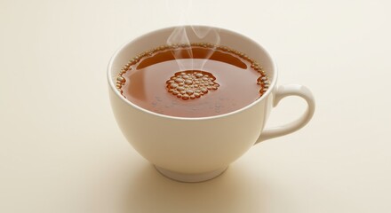 Steaming Cup of Brown Tea on Off White Background