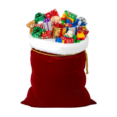Santa's bag overflowing with Christmas gifts and toys for children
