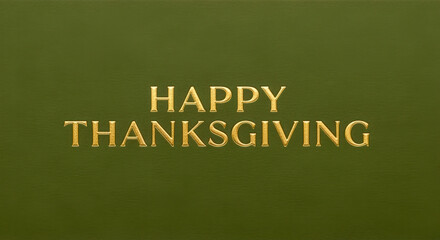 Elegant golden 'Happy Thanksgiving' text embossed on rich green textured background, perfect for festive greetings and seasonal promotions.