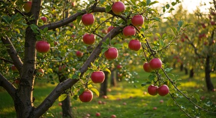 Red Apples Growing on a Tree in a Sunny Orchard