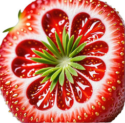 Close-up of a juicy strawberry, sliced to reveal an intricate red pattern