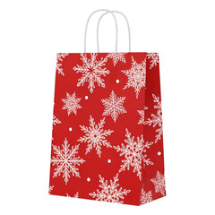 Festive red gift bag with snowflake design for holiday shopping