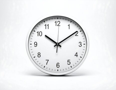 White wall clock with black hands and numerals