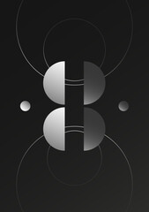 Abstract gradient shapes on a black background. Esoteric symbols, imitation planets.