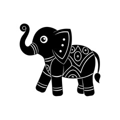 Stylized black elephant art on transparent background silhouette