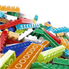 Naklejka premium Constructor set (Lego like) pile isolated transparent background sketch