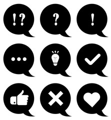 speech bubble chat icon set for messages and ideas, Speech bubble icon set for apps and web, Chat symbol collection social media design, Simple chat and like icon vector set, vector icons