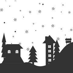 Fototapeta premium Winter Village Silhouette
