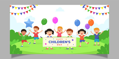 Vector illustration of Happy Children's Day social media template