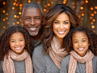 joyful Hispanic family Christmas