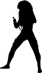 Obraz premium Silhouette illustration of a dynamic female warrior with curved blades. The figure showcases strength, agility, and combat intensity in a dramatic pose.