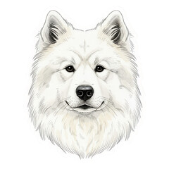 Fototapeta premium Detailed hand drawn illustration of a fluffy white samoyed dog's face