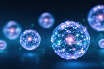 Ethereal futuristic painting of database orbs linked by API threads and illuminated with compliance focused cognitive collaboration and information
