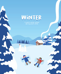 파랑 눈 쌓인 겨울 배경 일러스트